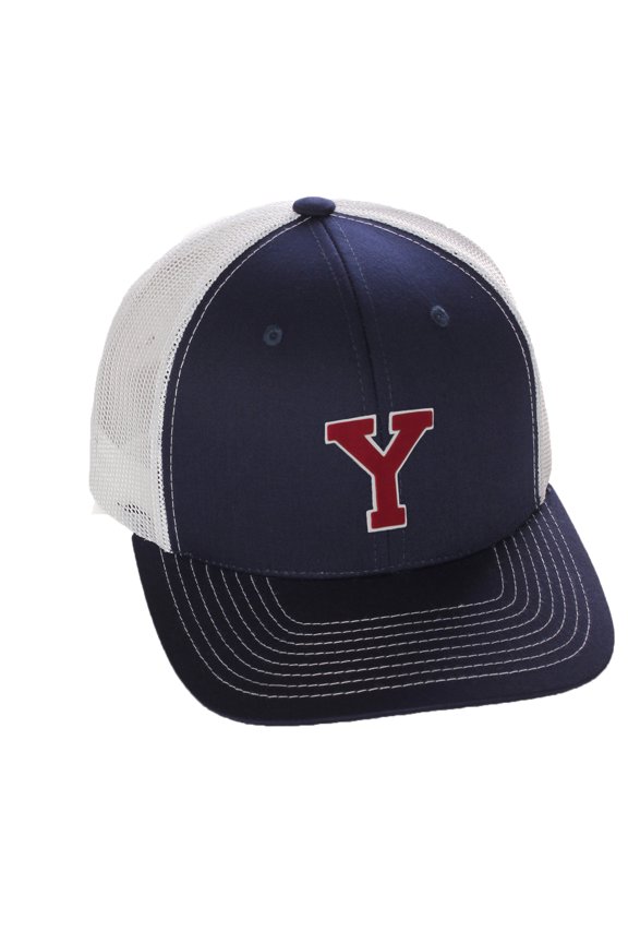 Structured Trucker Mesh Hat Custom Colors Letter Y Initial Baseball Mid Profile (Navy White White Red)