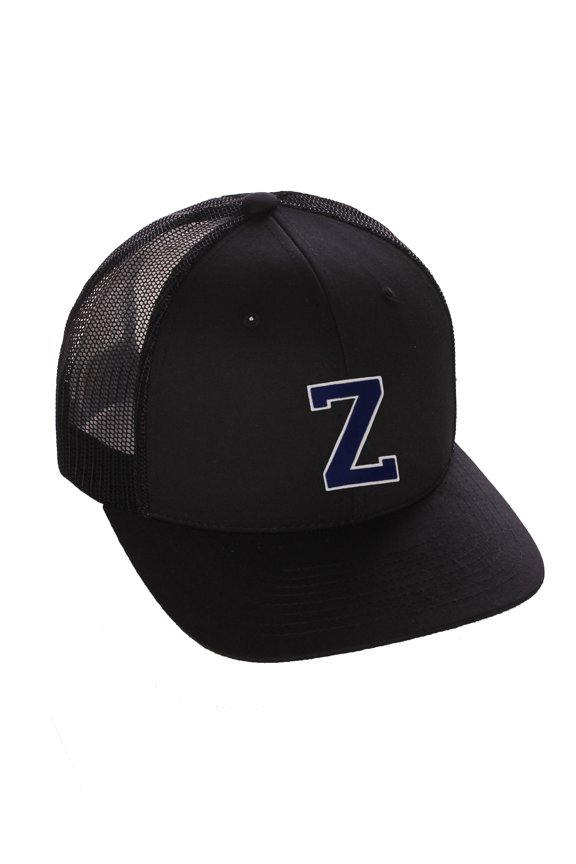 Structured Trucker Mesh Hat Custom Colors Letter Z Initial Baseball Mid Profile (Black Black White Navy)