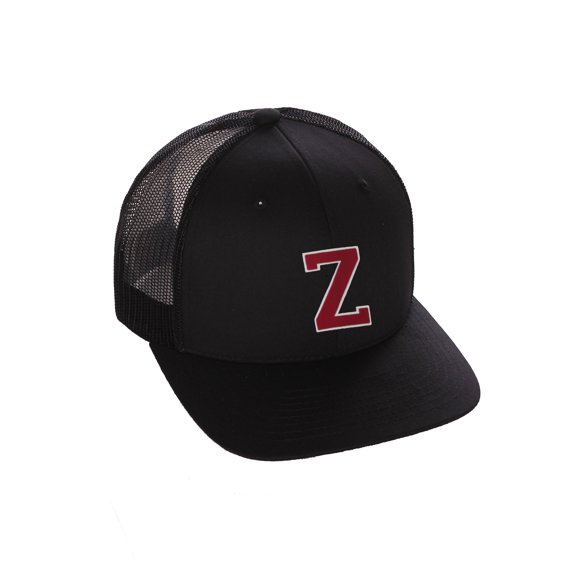 Structured Trucker Mesh Hat Custom Colors Letter Z Initial Baseball Mid Profile (Black Black White Red)