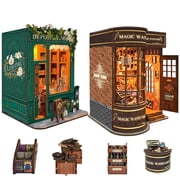 Strucwood 2-Piece DIY Book Nook Kit Set 3D Wooden Puzzles with LED & Dust Cover, Gifts for Adults SQ-4551