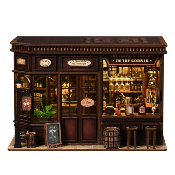 Strucwood DIY Book Nook Kit CORNER TAVERN Wooden Puzzles with LED Lights,3D Crafts Hobbies,Gifts for Handicraft enthusiastAW03-001