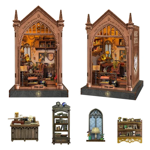 Strucwood DIY Book Nook Kit Magic Abode: Gothic Magic Study, LED Lights, 3D Puzzle Gift for AdultsSQ-90