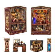 Strucwood DIY Book Nook Kit Magic Studio Wooden Puzzles with LED Dust Cover,3D Crafts Hobbies Gifts for Adults SQ-54
