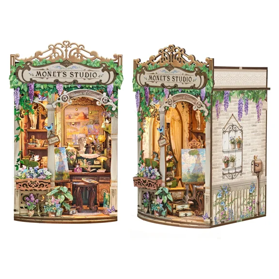 Strucwood DIY Book Nook Kit Monet's Impression Wooden Puzzles with LED Dust Cover,3D Crafts Hobbies Gifts for AdultsSQ-81