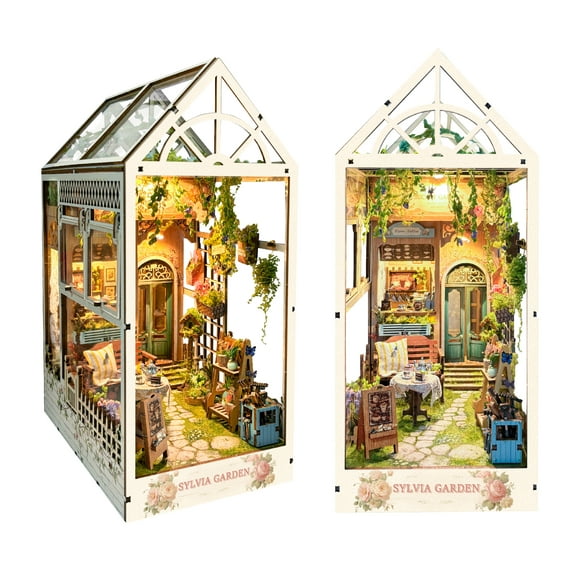 Strucwood DIY Book Nook Kit Sylvia Garden Wooden Puzzles with LED Dust Cover,3D Crafts Hobbies Gifts for Adults(SQ-22)