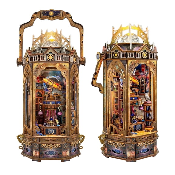 Strucwood Galaxy Lantern DIY Miniature House Book Nook Kit, Wooden 3D Puzzle with LED Dust Cover for 14+ (SQ-01)