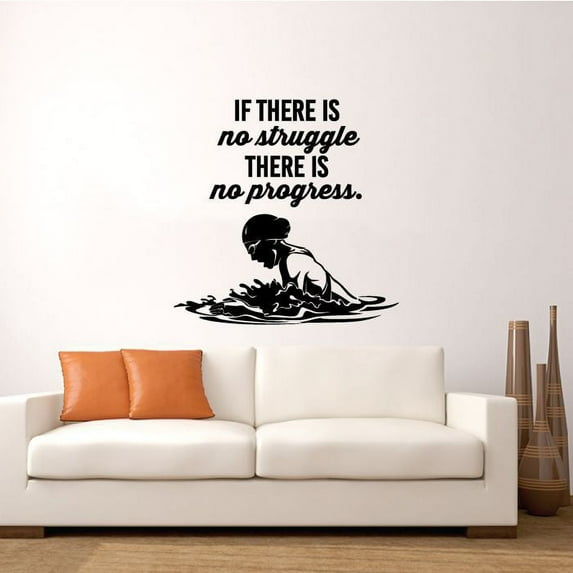 If There Is No Struggle There Is No Progress Life Quote Swimmer Silhouette Vinyl Wall Sticker Art Decal Swimming Sports Boys Girls Kids Room Design Bedroom Swimming Sports Wall Decor Size (40x24 inch)