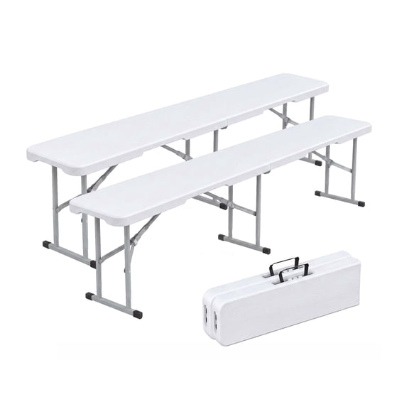 Strundghti 2-Pack 6ft Portable Folding Benches with Carrying Handle & Security Lock – Heavy-Duty HDPE Seat Steel Legs, 600 lbs Capacity for Camping, Picnic, Sports & Outdoor Events, White