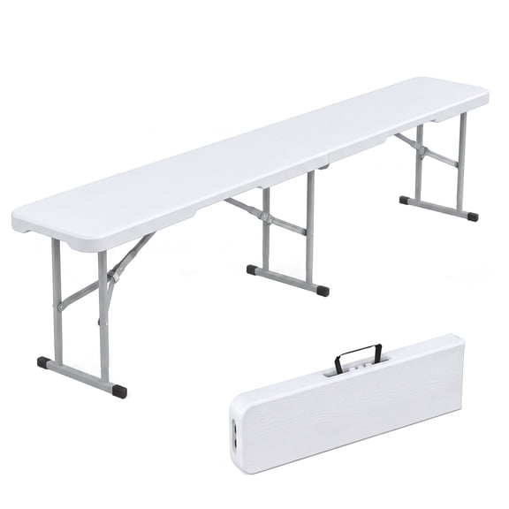Strundghti 6ft Portable Folding Benches with Carrying Handle & Security Lock – Heavy-Duty HDPE Seat Steel Legs, 600 lbs Capacity for Camping, Picnic, Sports & Outdoor Events, White