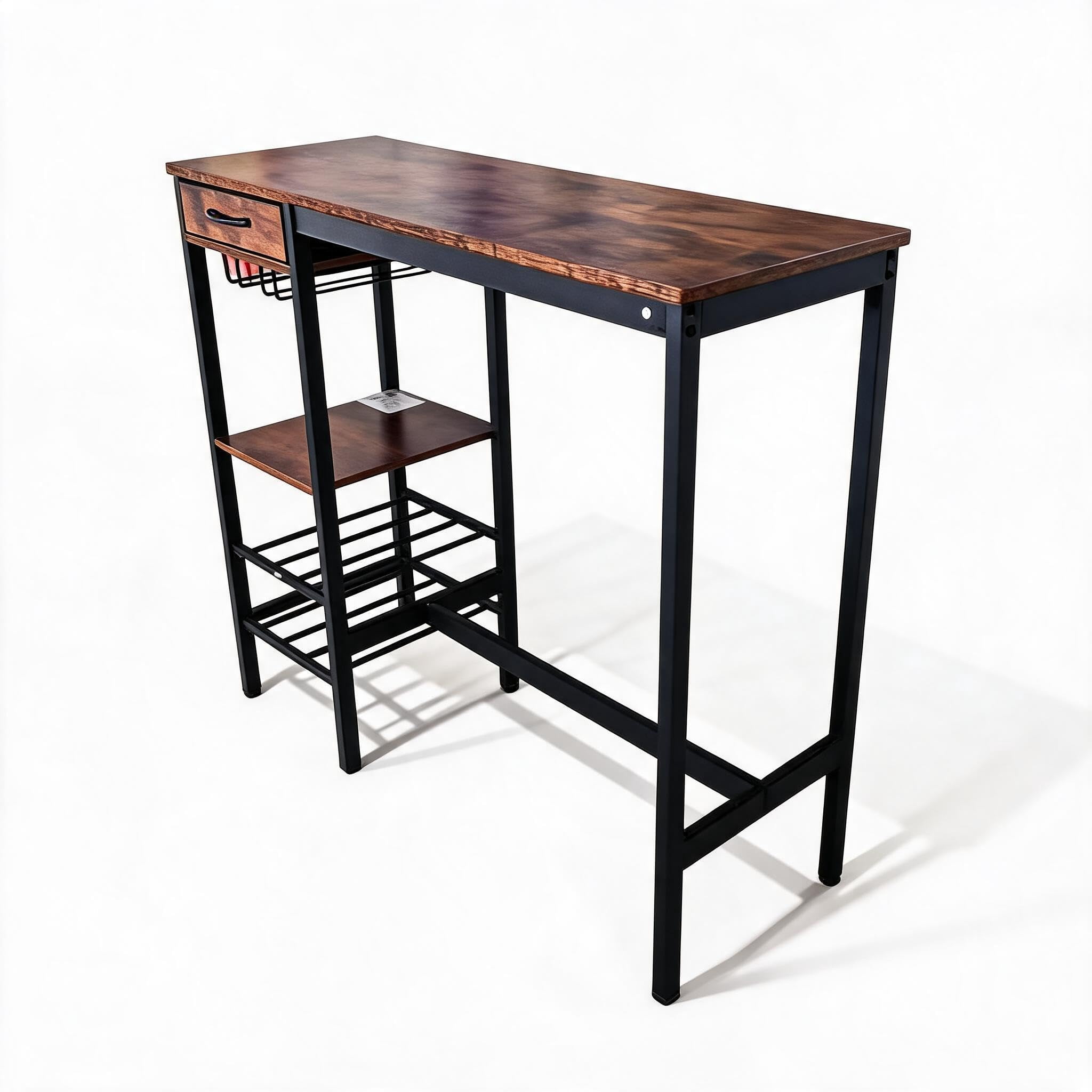 Strundghti Counter Height Bar Table with Wine Bottle Storage & Glass ...