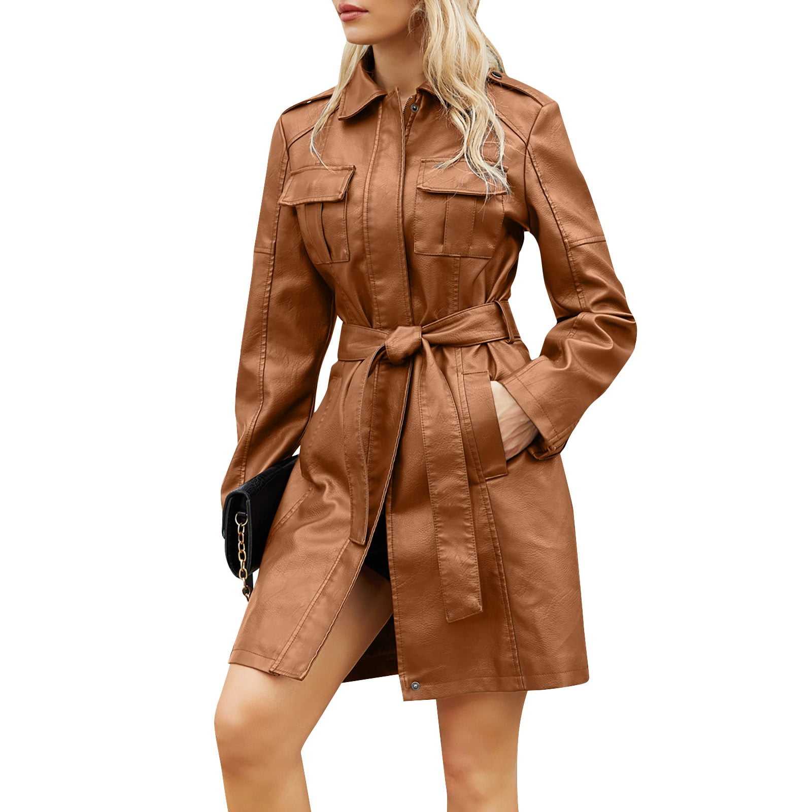 Strungten New Mid Length Leather Jacket With Waistband Women's Long