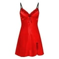 thumbnail image 1 of Strungten Women's Satin Slip Silk Bow Solid Color Sexy Sleepwear Lingerie Dress, 1 of 2