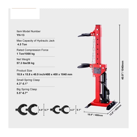 Strut Spring Compressor 4.5 Ton / 9920 LBS Hydraulic Jack 1 Ton Rated Compression Force Auto Strut Coil Spring Compressor ,Comfortable Operation