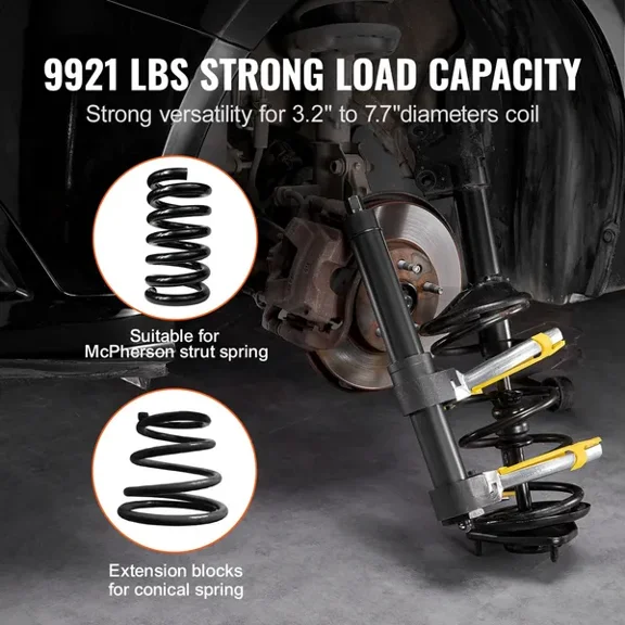Strut Spring Compressor Set, Macpherson Strut Spring Compressor Kit, Interchangeable Fork Strut Coil Extractor Remover Tool, with Yellow Protective Sleeve and Carrying Case