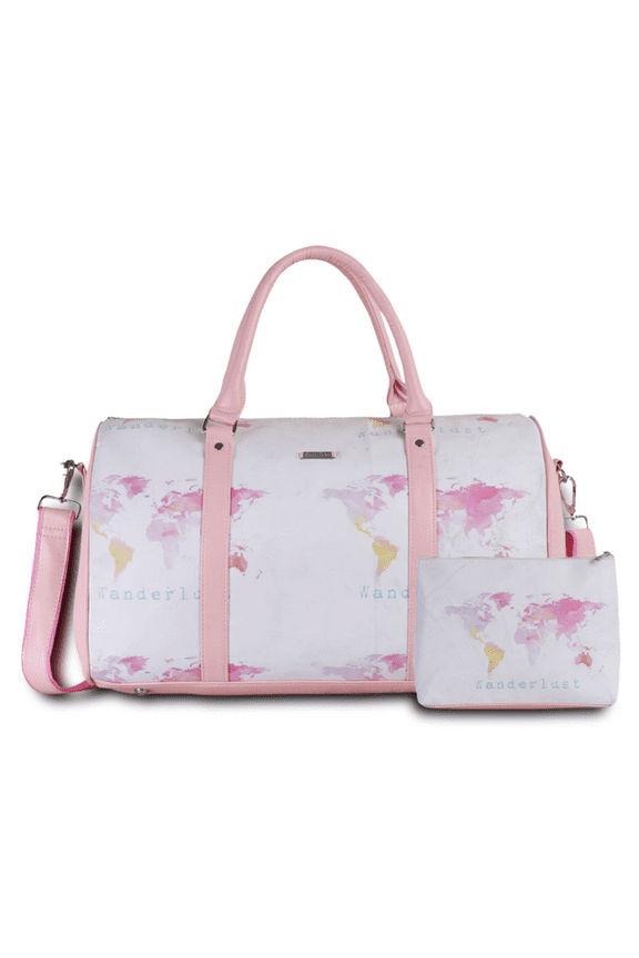 Wanderlust Pink & White Cabin/ Duffle  Bag with Matching Toiletry Kit for Women
