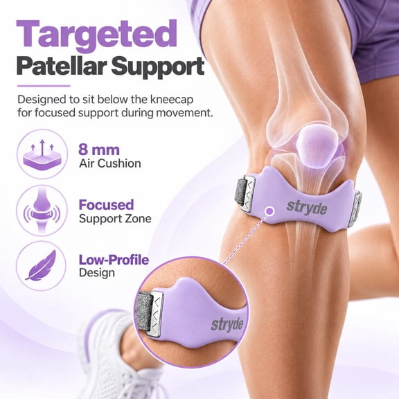 Stryde Knee Strap, Adjustable Patella Support Strap for Running, Walking, Hiking, Cycling, Basketball, Tennis and Daily Exercise