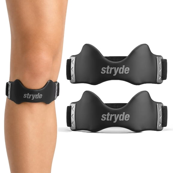 Stryde Precision Knee Strap - Adjustable Stryde Precision Strap for Running & Fitness. Breathable Stryde Knee Strap with Silicone Lock-Point Pad. Non-Slip Sports Brace, One Size (Black, 2PCS)