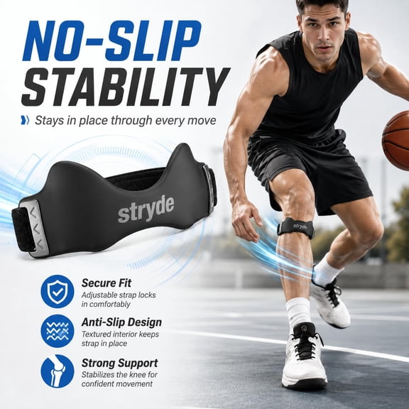 Stryde Precision Knee Strap - Premium Stryde Knee Strap with Silicone Lock-Point Pad, Adjustable & Breathable Sports Brace for Running, Cycling and Fitness, One Size Fits All