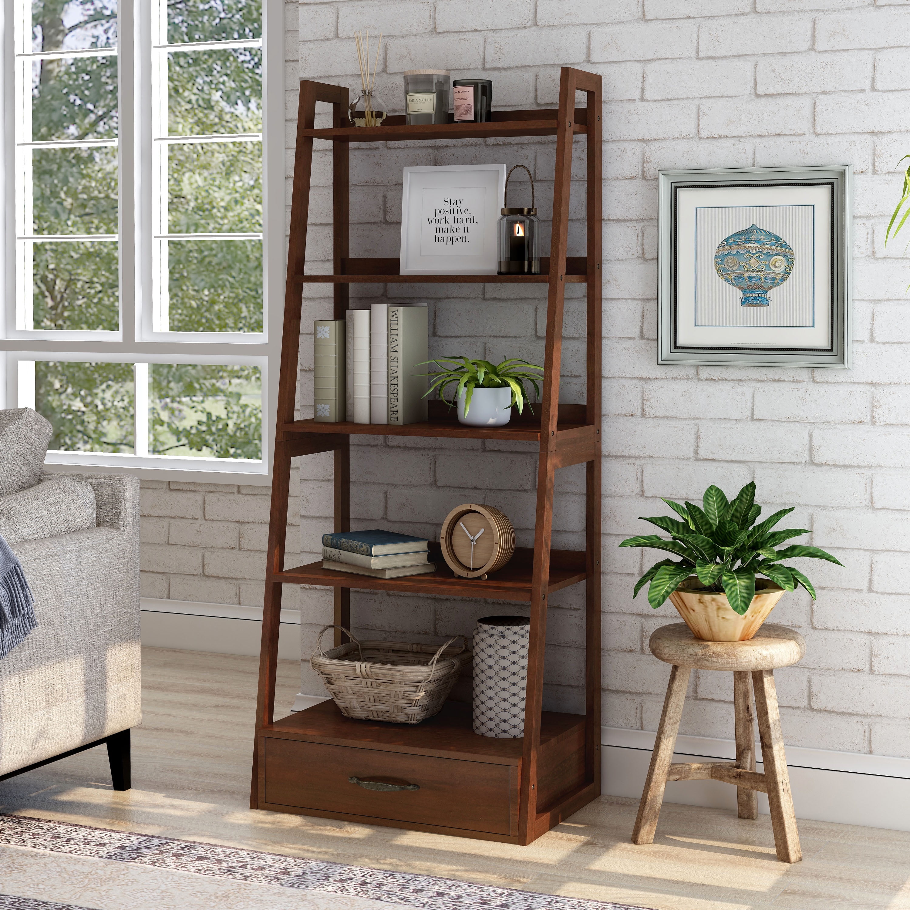 Cherry wood ladder shelf discount