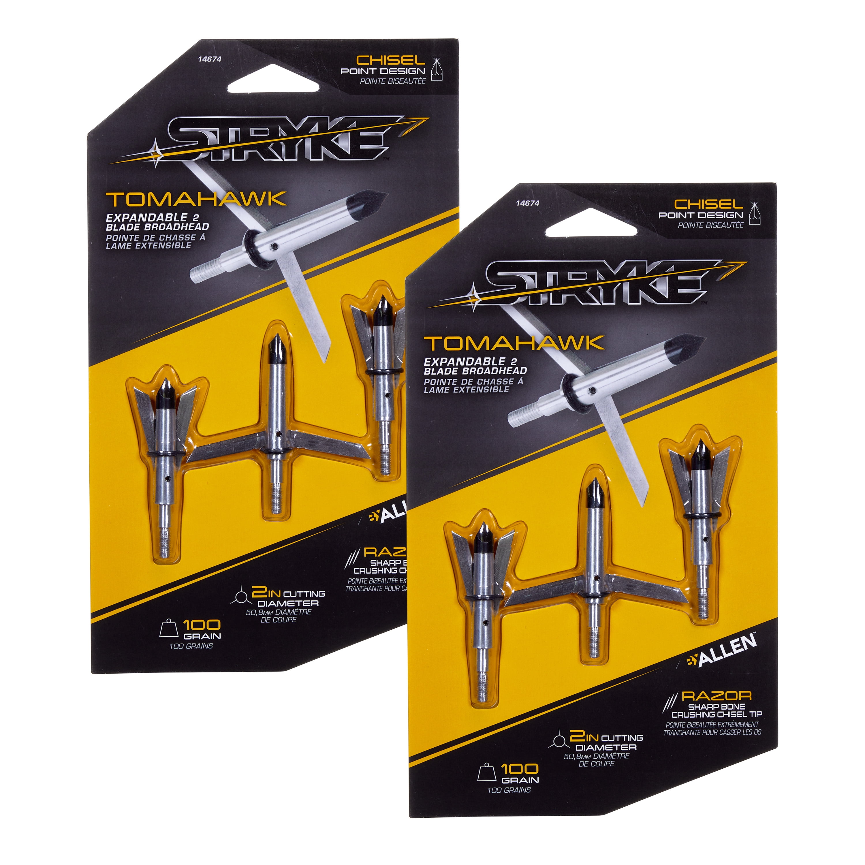 Stryke Expandable Broadheads, 100 Grain, 6-Pack, Aluminum and Steel, 14674KIT, Silver/Black