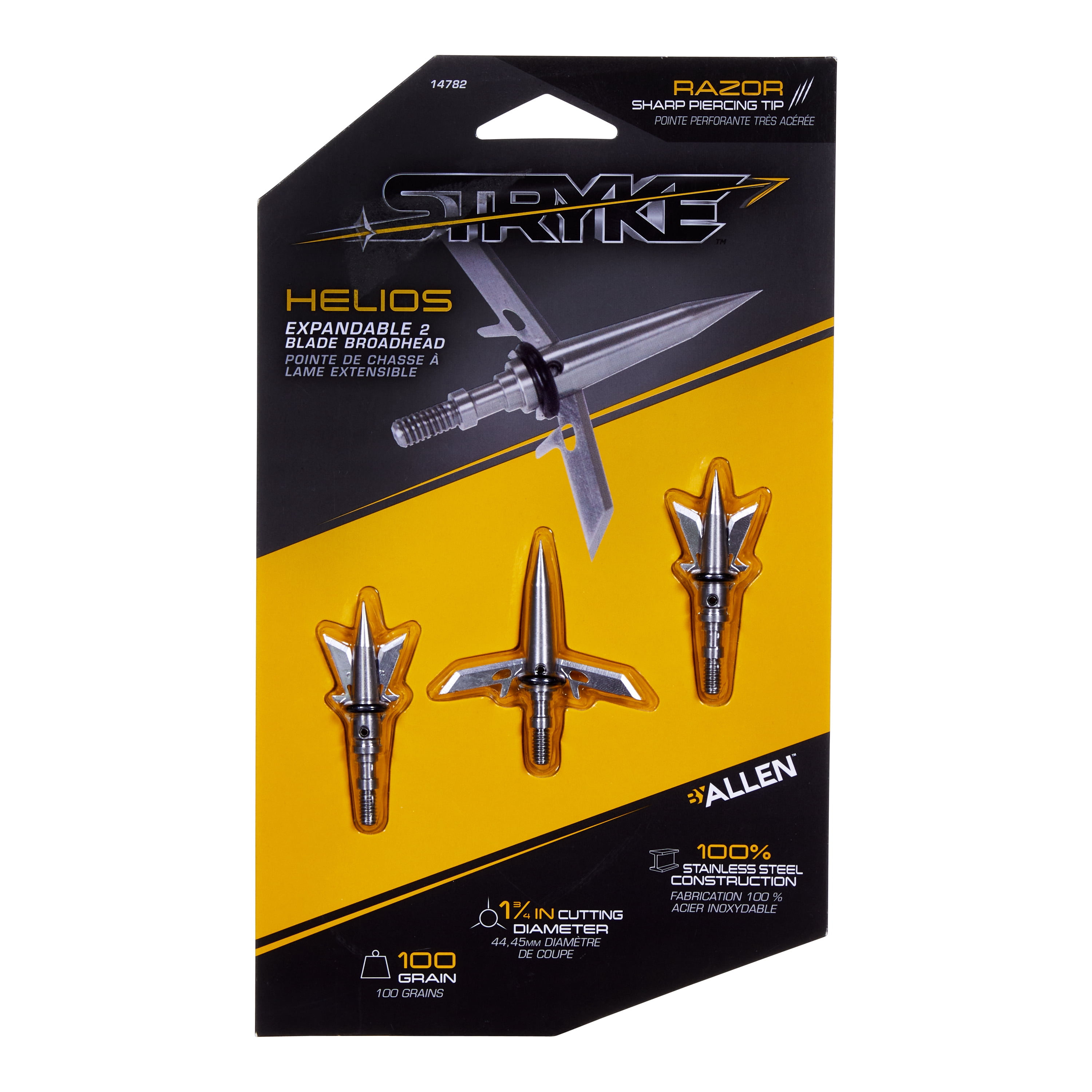 Stryke Helios Expandable Stainless Steel Broadheads, 100-Grain, 3-Pk, 14782, Gray