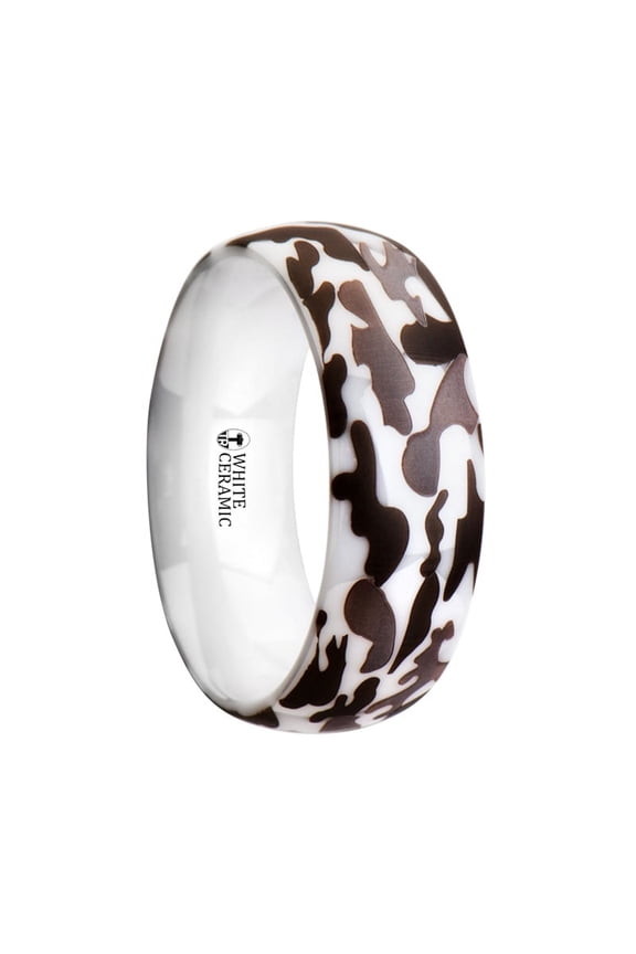 Stryker Camo White Ceramic Wedding Band Domed