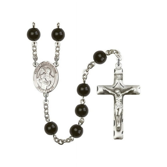 Sts. Peter & Paul Silver-Plated Rosary 7mm Black Onyx Beads Crucifix Size 1 3/4 x 1 medal charm