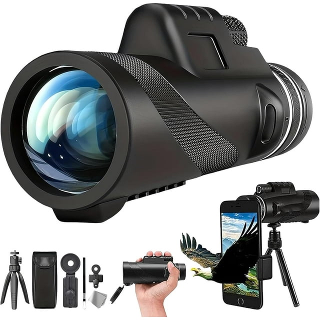 Stscope360 Monocular, Stethoscope 360 Monocular Set High Powered, STS Scope 360, Portable HD Night Vision Long Range with Phone Adapter & Tripod (Black, 80x100)
