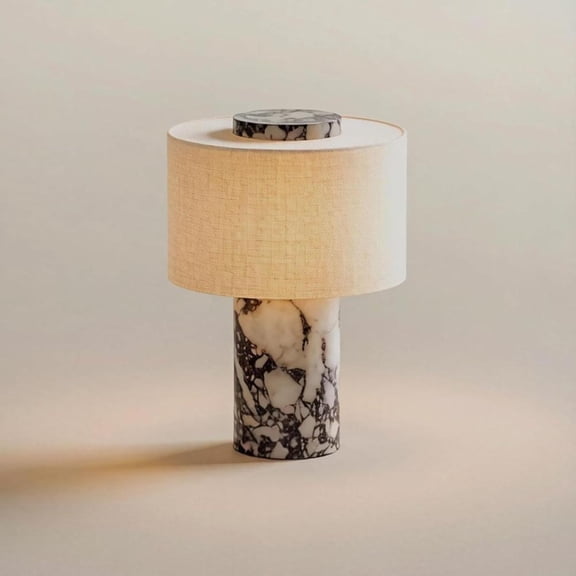 Sttlejura Marble Table Lamp, Rechargeable Touch Stone Lamp With Linen Shade for Bedroom Bedside Console Entryway and Home Decor