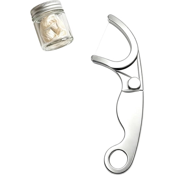 Sttlejura Reusable Stainless Steel Floss Pick Holder, Portable Metal Dental Floss Tool With Keychain Loop for Travel and Daily Carry