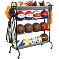 thumbnail image 1 of Sttoraboks Basketball Rack, Garage Ball Storage Stand 4-Layer Ball Rack Rolling Balls Organizer with Baseball Bat Holder & Hooks Sport Equipment Storage Cart with Wheels for Football Volleyball Soccer, 1 of 8