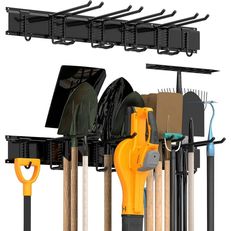 Sttoraboks Garage Tool Storage Rack, Heavy Duty Garage Storage Organizer  Rack System Wall Mounted Tool with 6 double hooks, 2 rails 
