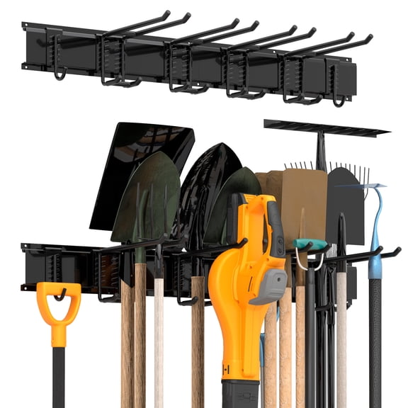 Sttoraboks Garage Tool Storage Rack, Heavy Duty Garage Storage Organizer Rack System Wall Mounted Tool with 6 double hooks, 2 rails