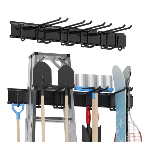 Sttoraboks Garage Tool Storage Rack, Heavy Duty Garage Storage Organizer Rack System Wall Mounted Tool with 6 double hooks, 2 rails