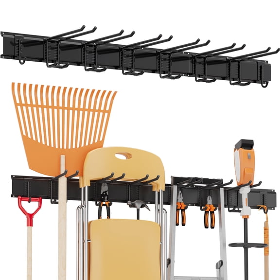 Sttoraboks Garage Tool Storage Rack, Heavy Duty Garage Storage Organizer Rack System,Wall Mounted Tool with 8 double hooks, 3 rails