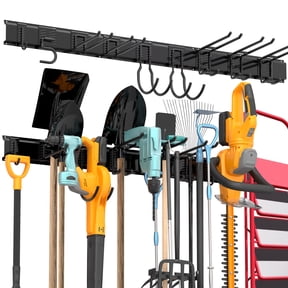 Sttoraboks Garage Tool Storage Rack, Tools Organizer Rack System Wall Mounted Tool Organization with 12 double hooks, 4 rails