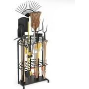 Sttoraboks Garden Tool Organizer for Corner - Heavy Duty Metal Rack with 34 Storage Compartments & 14 Hooks for Shovels, Rakes, Long-Handled Tools, Ideal for Garden, Shed, Garage Storage