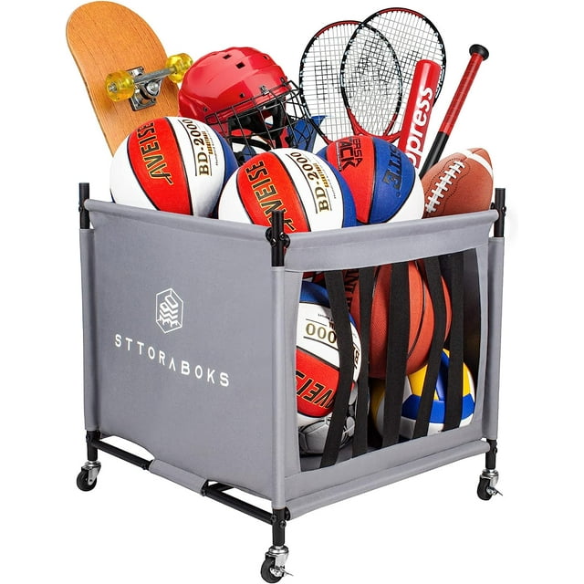 Sttoraboks Rolling Sports Ball Storage Cart with Lockable Wheels
