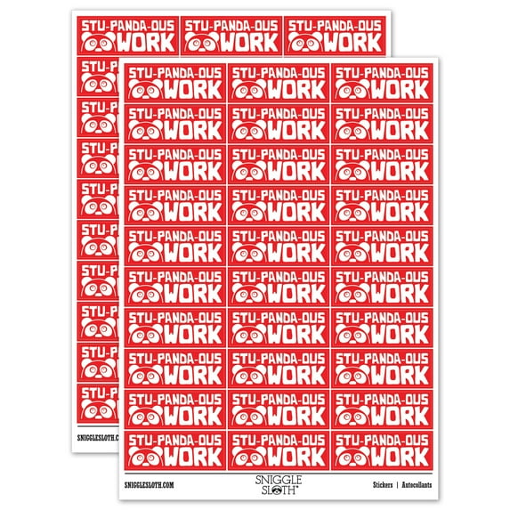 Stu-panda-ous Stupendous Work Panda Teacher Student School Sticker Set - Red - Matte Finish - 1.75" Medium