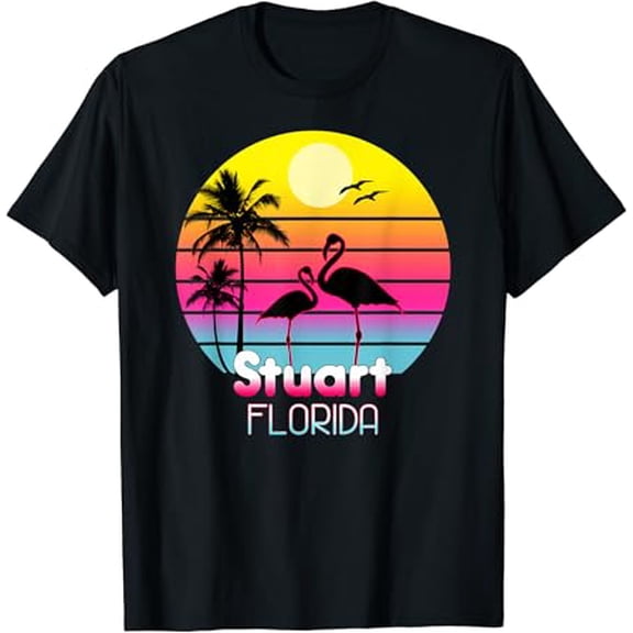 Stuart Florida Fl Summer Vintage Sunset Seagulls T-Shirt