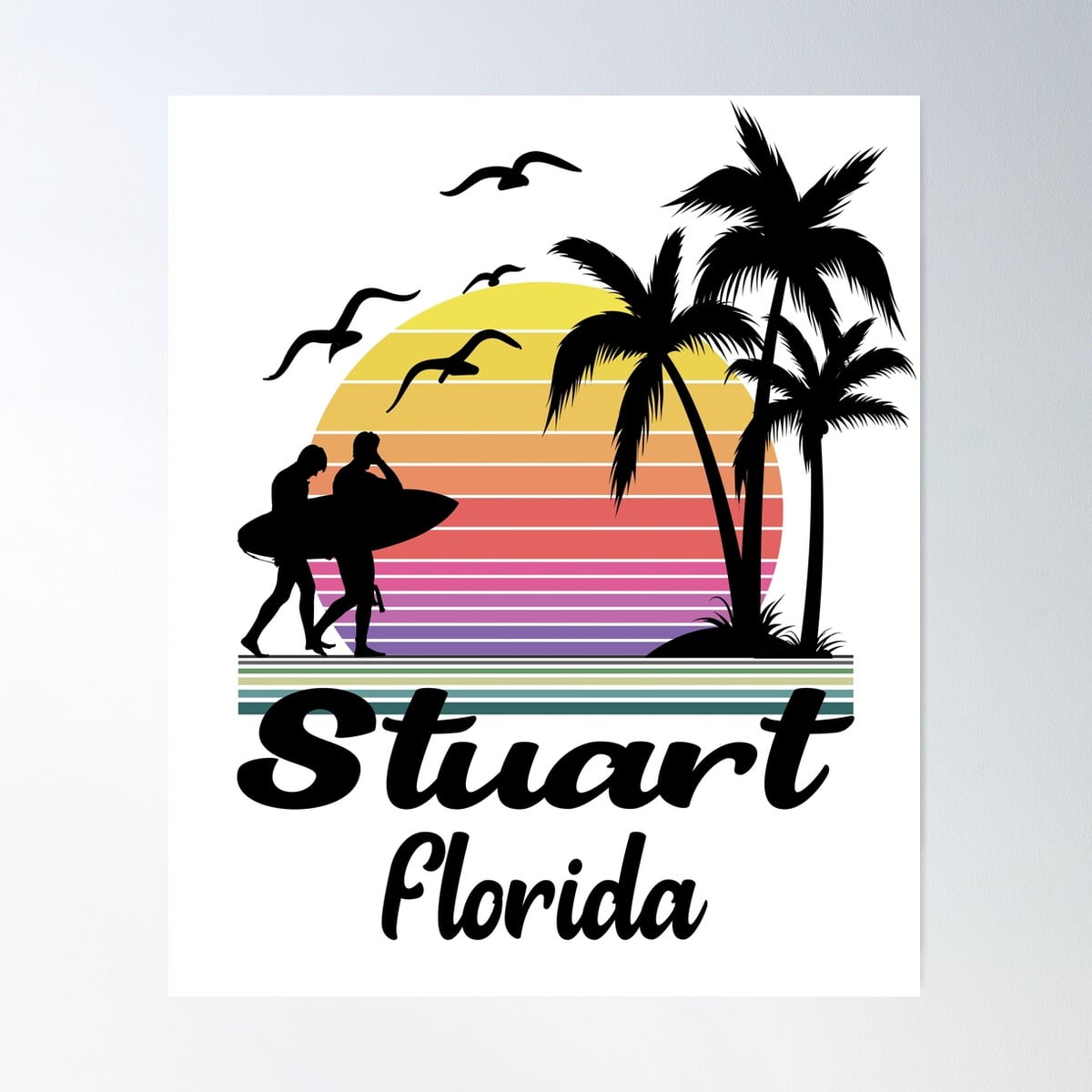 Stuart Florida Retro Sunset Poster Wall Art, Modern Wall Decor For ...