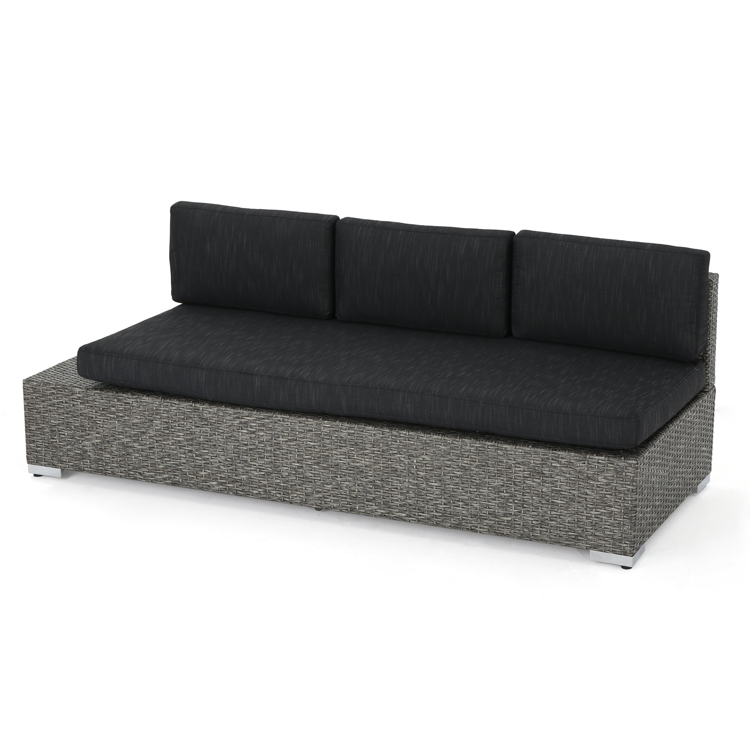 Outdoor 3-Seater Wicker Sofa with Dark Grey Cushions