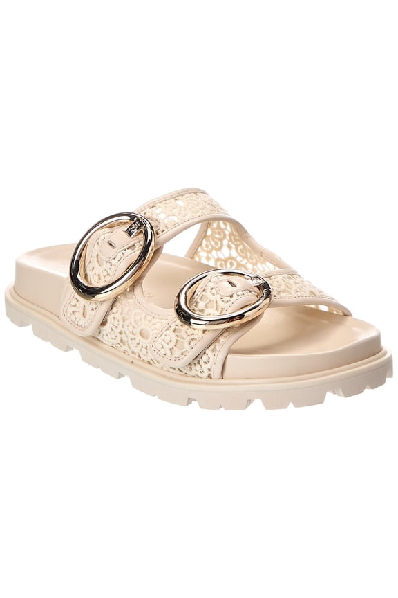 Benni Crochet & Leather Sport Slide, 7.5, White