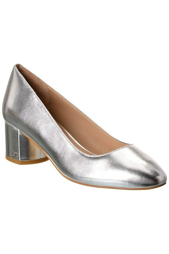 Bridget 50 Block Leather Pump, 6.5, Silver