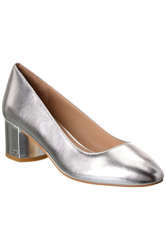 Bridget 50 Block Leather Pump, 7.5, Silver