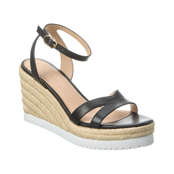Stuart Weitzman Catlina Leather Espadrille Wedge Sandal, 7, Black