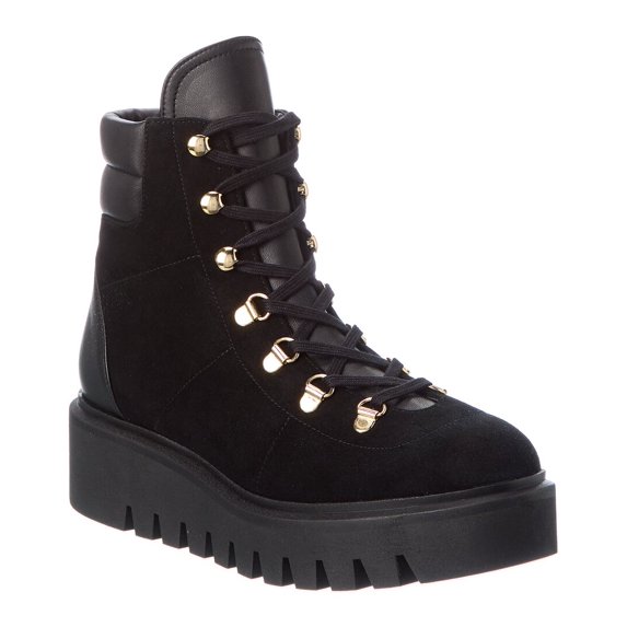 Stuart Weitzman Chalet Lug Suede & Leather Hiker Boot, 10, Black