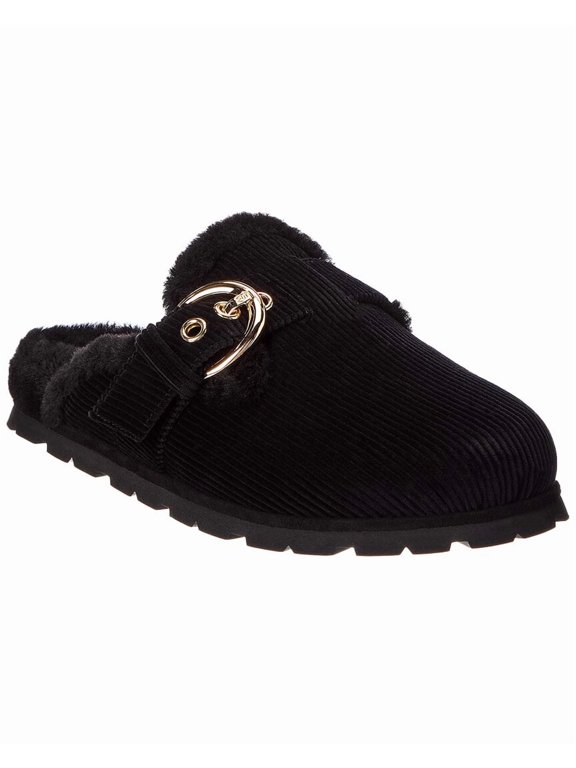 Chrystie Velvet & Shearling Mule, 7.5, Black