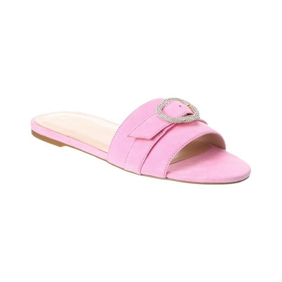 Stuart Weitzman Crystal Buckle Suede Slide, 8, Pink