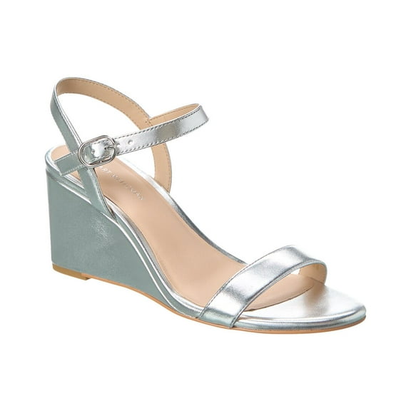 Stuart Weitzman Dancer 75 Leather Wedge Sandal, 7, Silver